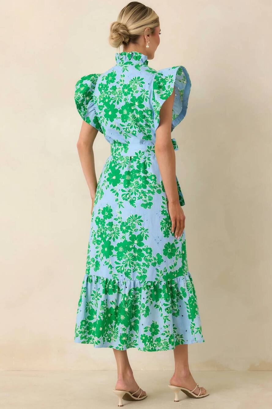 NEW ENTRO fresh air floral maxi dress in blue & green - Picture 6 of 7